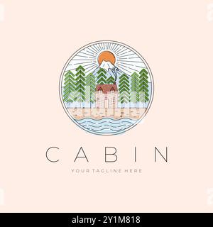 Cabin Landscape Logo Vector Illustration Design, Outdoor Logo Design Stock Vector