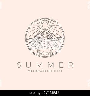Beach Landscape Logo Vector Illustration Design, Summer Landscape Design Stock Vector