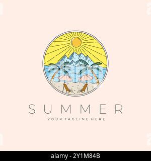 Beach Landscape Logo Vector Illustration Design, Beach Landscape Design Stock Vector