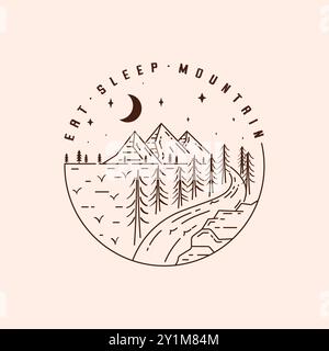 Outdoor Mountain Logo Vector Illustration Design, Night Outdoor Emblem Design Stock Vector