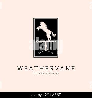 Horse Wind vane or Weather vane Logo Vector Template Illustration Design, Horse Vintage Emblem Design Stock Vector