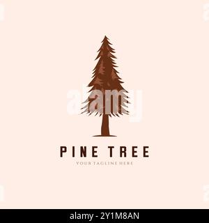 Autumn Pine Tree Vintage Logo Vector Template Illustration Design Stock Vector