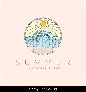 Summer Landscape Logo Vector Illustration Design, Beach Outdoor Emblem Design Stock Vector