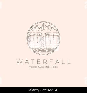 Waterfall Logo Vector Illustration Design, Outdoor Landscape Logo Design Stock Vector