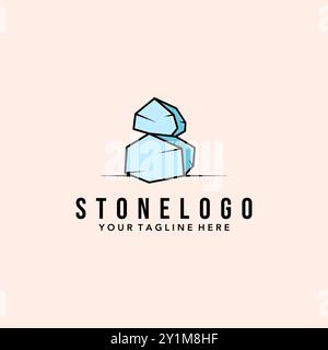 Balance Stone Minimalist Logo Line Art Vector Illustration Template Design, Blue Stack Stone Logo Design Stock Vector