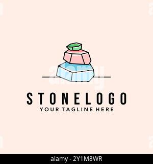 Stone Logo Line Art Minimalist Vector Illustration Template Design, Green Red Blue Stone Logo Design Stock Vector