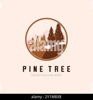 Autumn Pine Hill Landscape Vintage Logo Vector Template Illustration Design Stock Vector