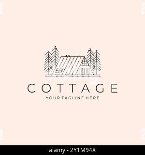 Cottage Line Art Logo Vector Illustration Design, Outdoor Logo Design Stock Vector