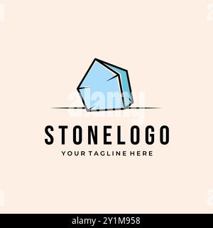 Stone Logo Line Art Minimalist Vector Illustration Template Design, Blue Stone Logo Design Stock Vector