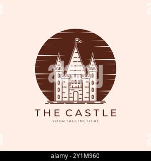 Castle Line Art Vector Illustration Logo Design, Castle vintage Template Design Stock Vector