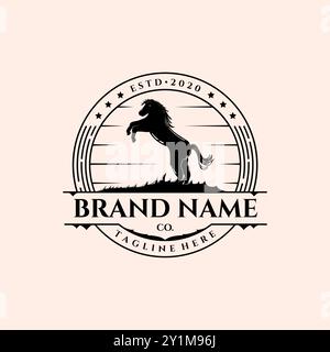 Vintage Horse Logo Vector Template Illustration Design, Horse Logo Badge Stock Vector