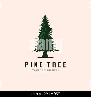 Green Pine Tree Vintage Logo Vector Template Illustration Design Stock Vector