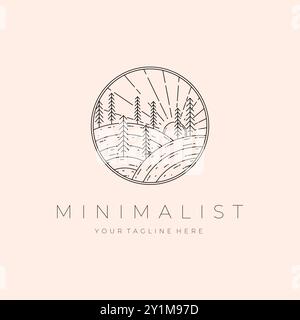 Minimalist Landscape Linear Logo Illustration Design, Outdoor Logo Design Stock Vector