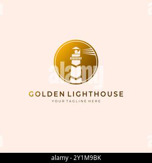 Golden Lighthouse Logo Template Illustration Design Vector Stock Vector