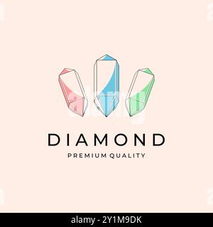 Diamond Line Art Minimalist Logo Vector Template Illustration Design, Red Blue Green Diamond Logo Design Stock Vector