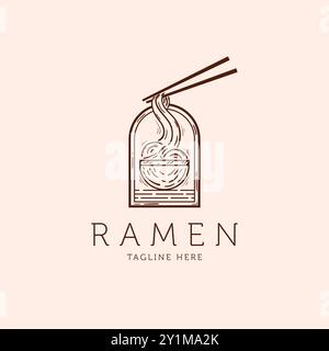Noodle Line Art Logo Vector Illustration Design. Hand drawn Noodle Logo Badge Template Design. Simple Minimalist Remen Noodle Logo Concept. Ramen, Jap Stock Vector