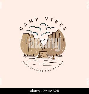 Outdoor Camping Logo Vector Illustration Design. Summer Camp at Canyon Illustration Design. Camping Illustration Vector Design. Stock Vector