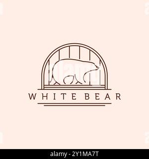 Bear, Polar Bear, White Bear Line Art Logo Vector Illustration Design. Hand Drawn Polar Bear Logo Badge Template Design. Simple Modern Minimalist Whit Stock Vector