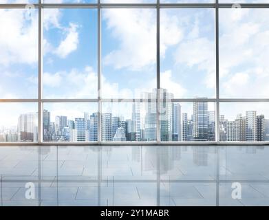 3d rendering empty office space with glass windows Stock Photo