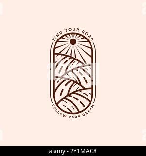 Abstract Line Art Outdoor Logo Vector Illustration Design. Highway Monoline Illustration Template Design. Road Hill Illustration Logo Concept.. Stock Vector