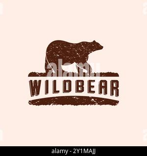 Bear, Grizzly Bear, Brown Bear Vintage Silhouette Logo Vector Illustration Design. Hand Drawn Wildlife Outdoor Logo Badge Template Design. Old Vintage Stock Vector