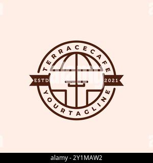 Terrace Cafe Line Art Logo Vector Illustration Design. Restaurant, Cafe, Coffee Shop Logo Badge Template Design. Stock Vector