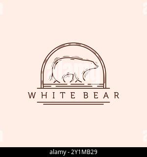 Bear, Polar Bear, White Bear Line Art Logo Vector Illustration Design. Hand Drawn Polar Bear Logo Badge Template Design. Simple Modern Minimalist Whit Stock Vector
