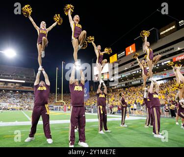 Tempe, Arizona, USA. 7th Sep, 2024. Arizona State Sun Devils cheerleaders before thed NCAA football game between the Mississippi State Bulldogs and the Arizona State Sun Devils at Desert Mountain Park in Tempe, Arizona. Michael Cazares/CSM/Alamy Live News Stock Photo