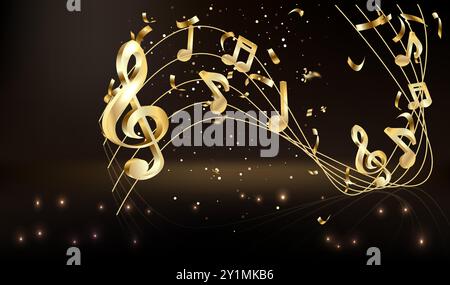 Gold Music notes on a black background. Vector. Stock Vector