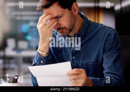 Shocked Young Businessman Reading Document At Desk In Office Stock Photo