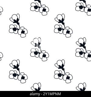 Delicate Black Flower Seamless Pattern Stock Vector