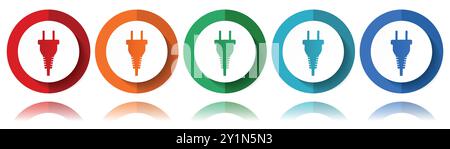Plug, electricity vector icons, flat icon set for logo design, webdesign and mobile applications, colorful web button collection in eps 10 Stock Vector