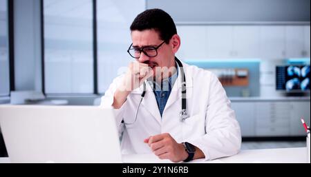 Ransomware Malware Attack And Breach. Hospital Computer Hacked Stock Photo