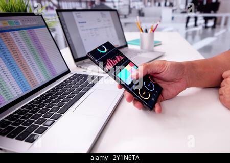 Mobile KPI Analytics Dashboard. Predictive Business Data Stock Photo