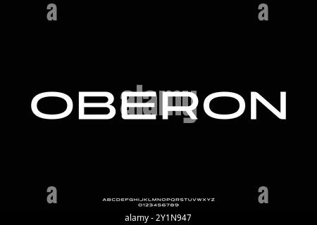 Modern wide trendy sans serif alphabet display font vector. Geometric urban style typeface Stock Vector