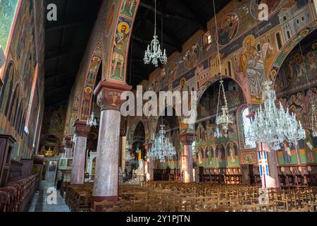 Rhodes Town, Greece – July 18, 2024. Interior view of the Church of Annunciation of Virgin in Rhodes, Greece. Situated just north of Mandraki, the old Stock Photo