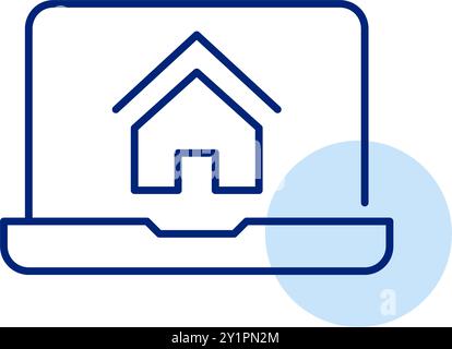 House symbol on laptop. Working from home setup, online connectivity. Pixel perfect, editable stroke vector icon Stock Vector