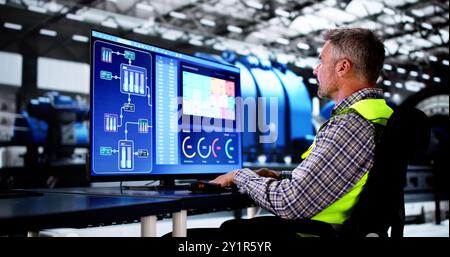 Engineer Operators Using Scada System At Industrial Plant Stock Photo