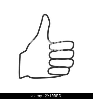 Line art vector illustration of a thumbs up hand gesture, symbolizing approval and positivity. Stock Vector
