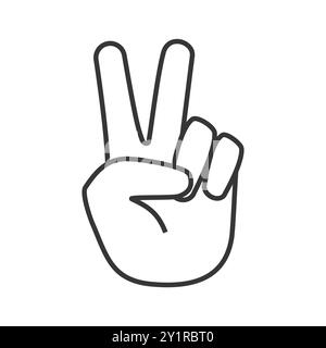Line art vector illustration of a victory sign hand gesture, symbolizing victory and success. Stock Vector