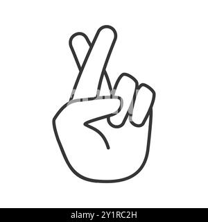 Line art vector illustration of fingers crossed hand gesture, symbolizing hope and good luck. Stock Vector