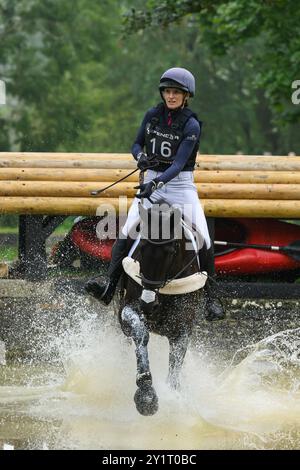 Defender Burghley Horse Trials 2024. XC-CC5 Cross Country, Saturday 7th September 2024. Holly Richardson (GBR) on Bally Louis jumping at the Defender Stock Photo
