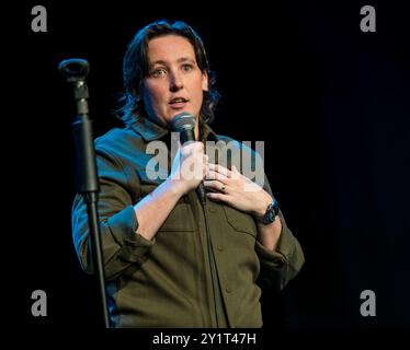 Scottish SNP politician former MP Mhairi Black on stage, Edinburgh Festival Fringe, Scotland, UK Stock Photo