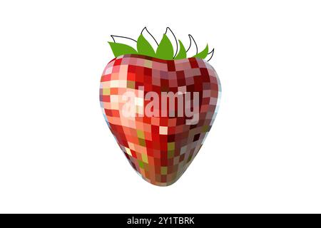 Disco mirror ball fruit, berry, strawberry On white isolated background. Mosaic style vector Stock Vector