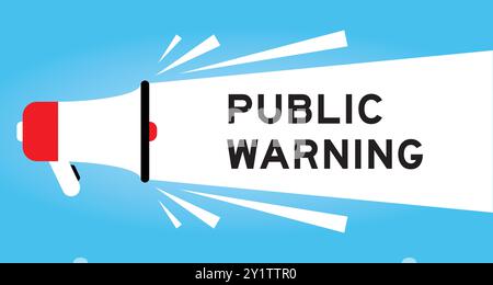 Color megaphone icon with word public warning in white banner on blue background Stock Vector
