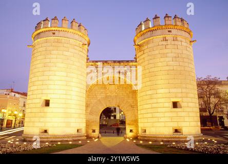 Puerta de Palmas, night view. Badajoz, Spain. Stock Photo