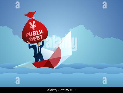 Japan faces multiple challenges in its current crisis, one of the factor is its public debt. Stock Vector