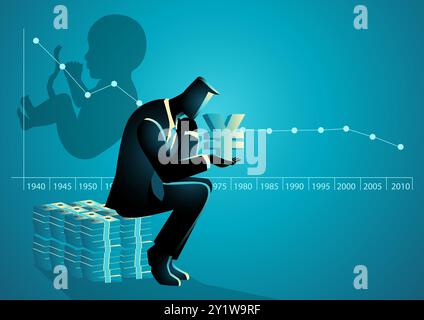 Japan is facing multiple challenges that contribute to its current state of crisis. Low birth rate graph Stock Vector