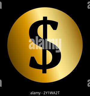 Icon featuring a simplistic representation of a dollar symbol encased within a golden circle. Ideal for a wide range of projects, from finance-related Stock Vector