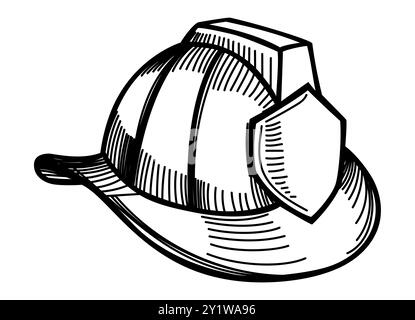 Doodle line art vector illustration of a firefighter helmet isolated on white Stock Vector